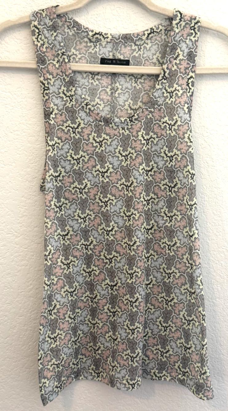Rag & Bone Tissue Weight Women’s Tank Top M Grey Pink Geometric Print Sleeveles